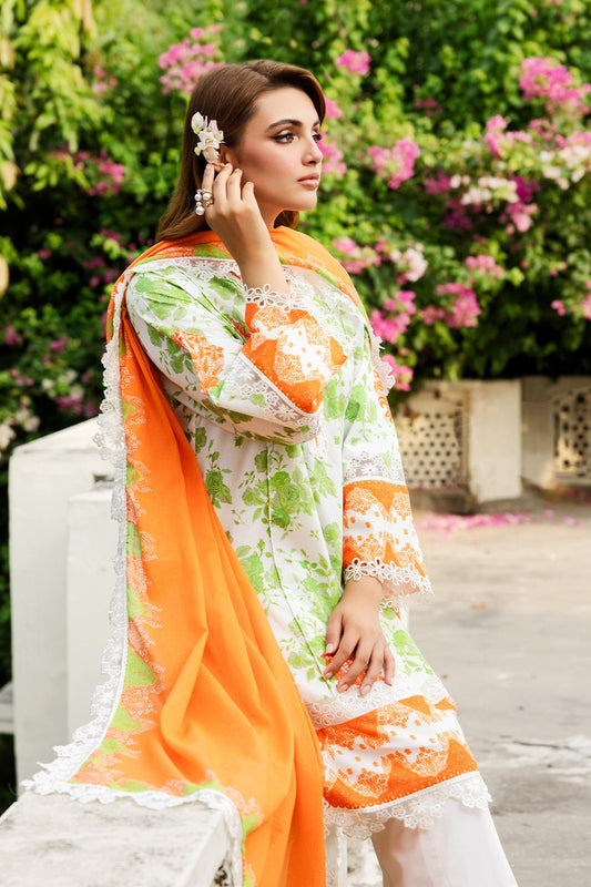 3-PC Unstitched Embroidered Lawn Shirt with Embroidered Voil Dupatta and Trouser CRN4-27