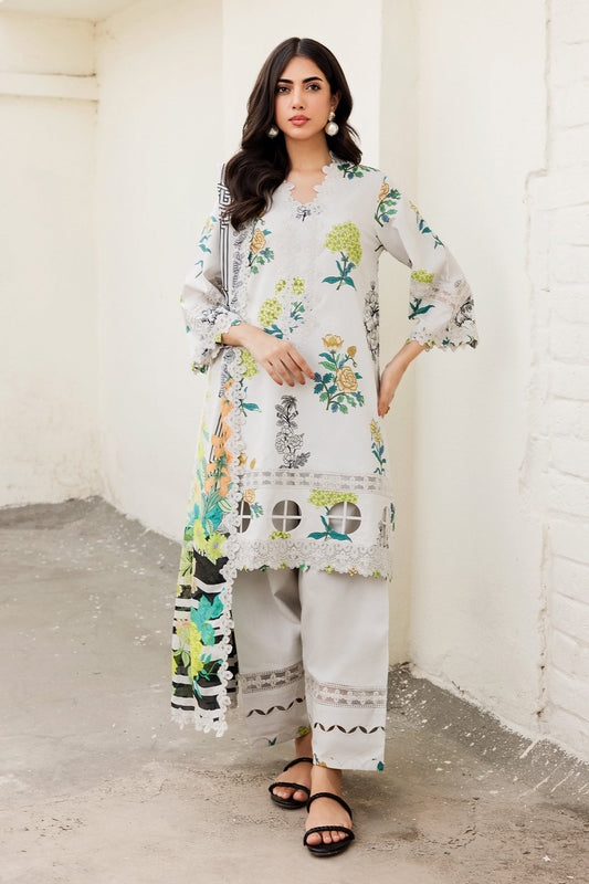 3-PC Unstitched Embroidered Lawn Shirt with Embroidered Voil Dupatta and Trouser CRN4-24