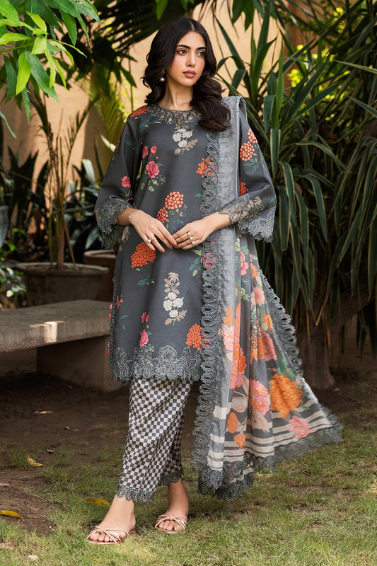 3-PC Unstitched Embroidered Lawn Shirt with Embroidered Voil Dupatta and Trouser CRN4-19