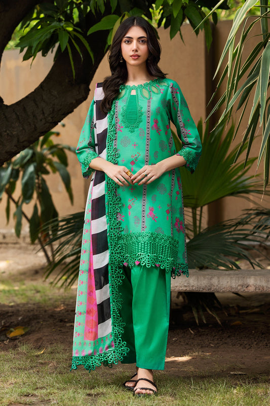 3-PC Unstitched Embroidered Lawn Shirt with Embroidered Voil Dupatta and Trouser CRN4-25