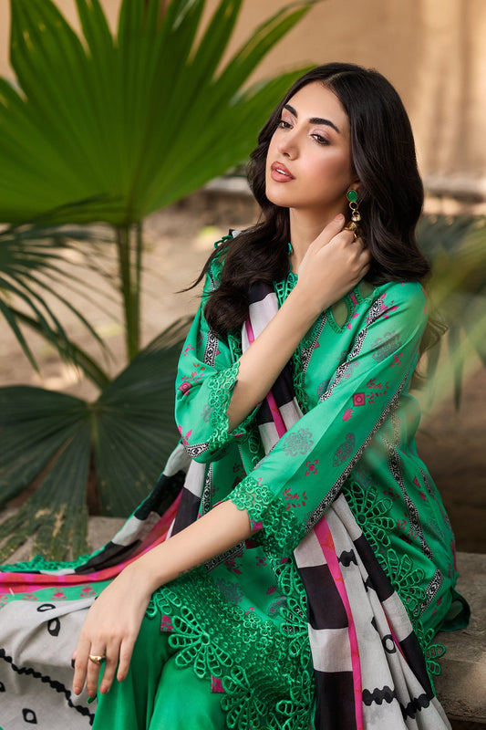 3-PC Unstitched Embroidered Lawn Shirt with Embroidered Voil Dupatta and Trouser CRN4-25