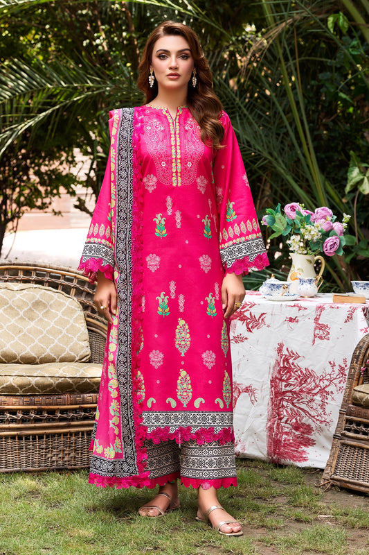 3-PC Unstitched Embroidered Lawn Shirt with Embroidered Voil Dupatta and Trouser CRN4-26